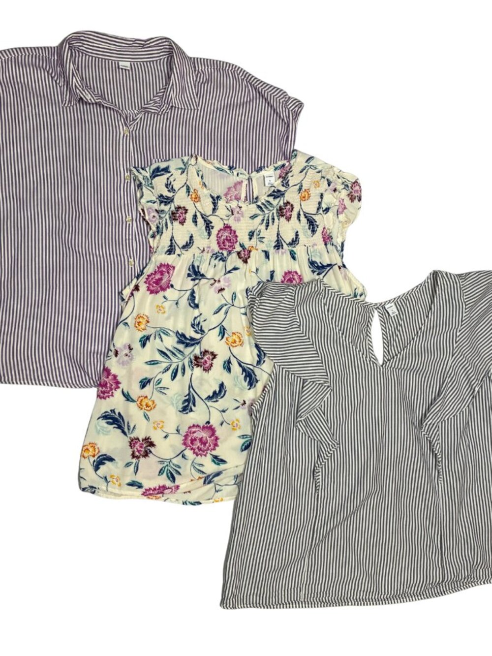 Old Navy Women's 3pc XL Blouse Lot Coastal Preppy Teacher Chic Floral Striped